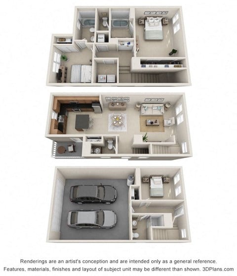 Floor plan for 3 beds, 3.5 baths, 1616 sqft